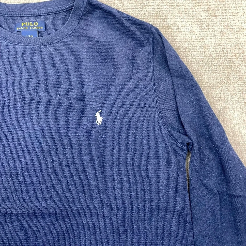 Polo Ralph Lauren T Shirt‎ Mens Large Navy Blue Waffle Knit Thermal Pony Logo